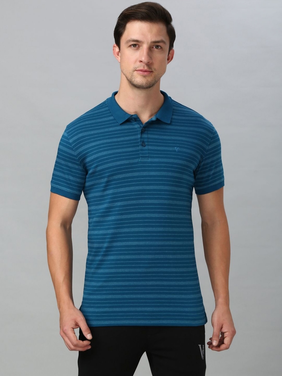 

Van Heusen Men Striped Polo Collar Pure Cotton T-shirt, Teal