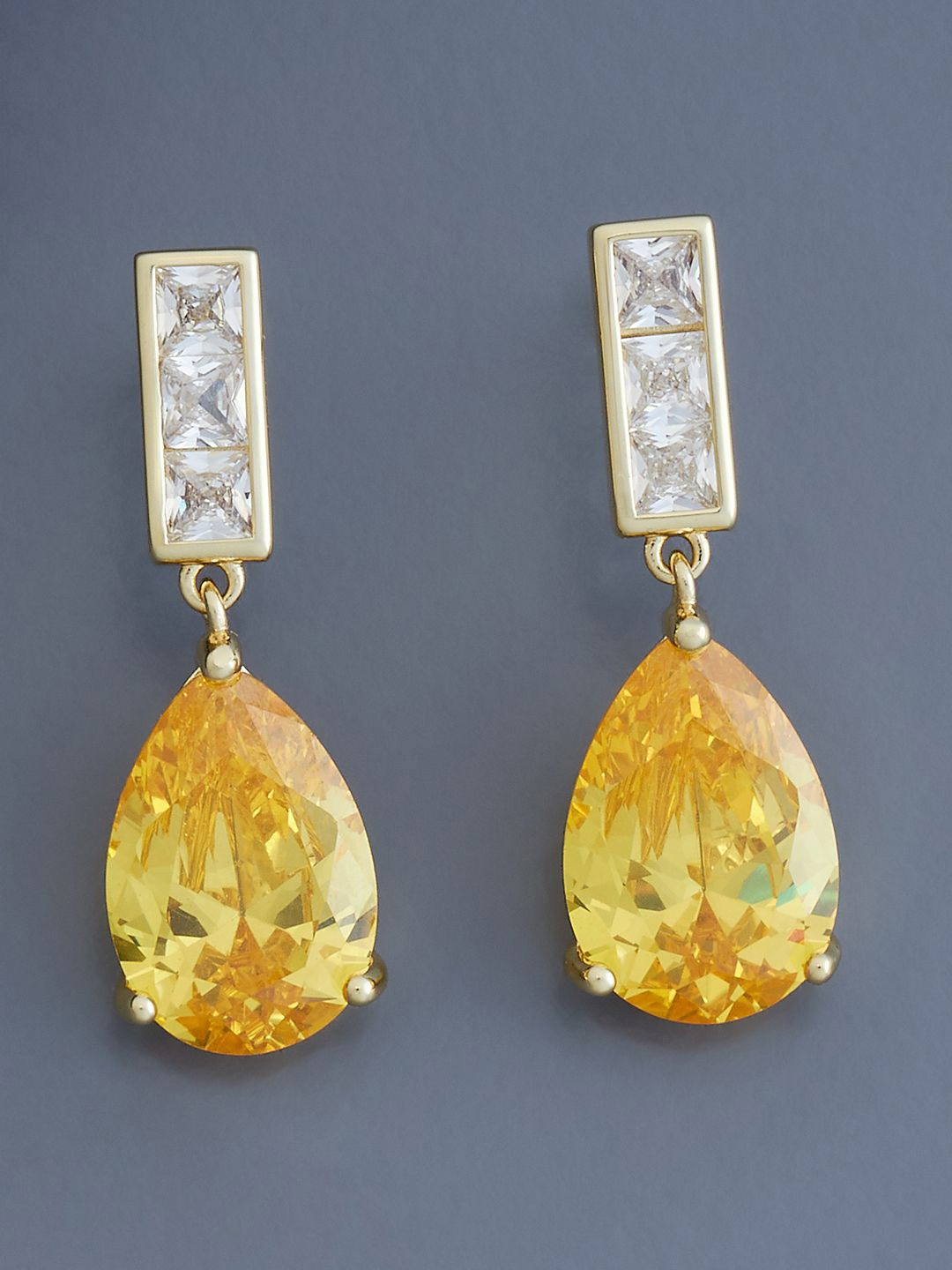 

Kushal's Fashion Jewellery Gold-Plated Cubic Zirconia Studded Teardrop Shaped Earrings