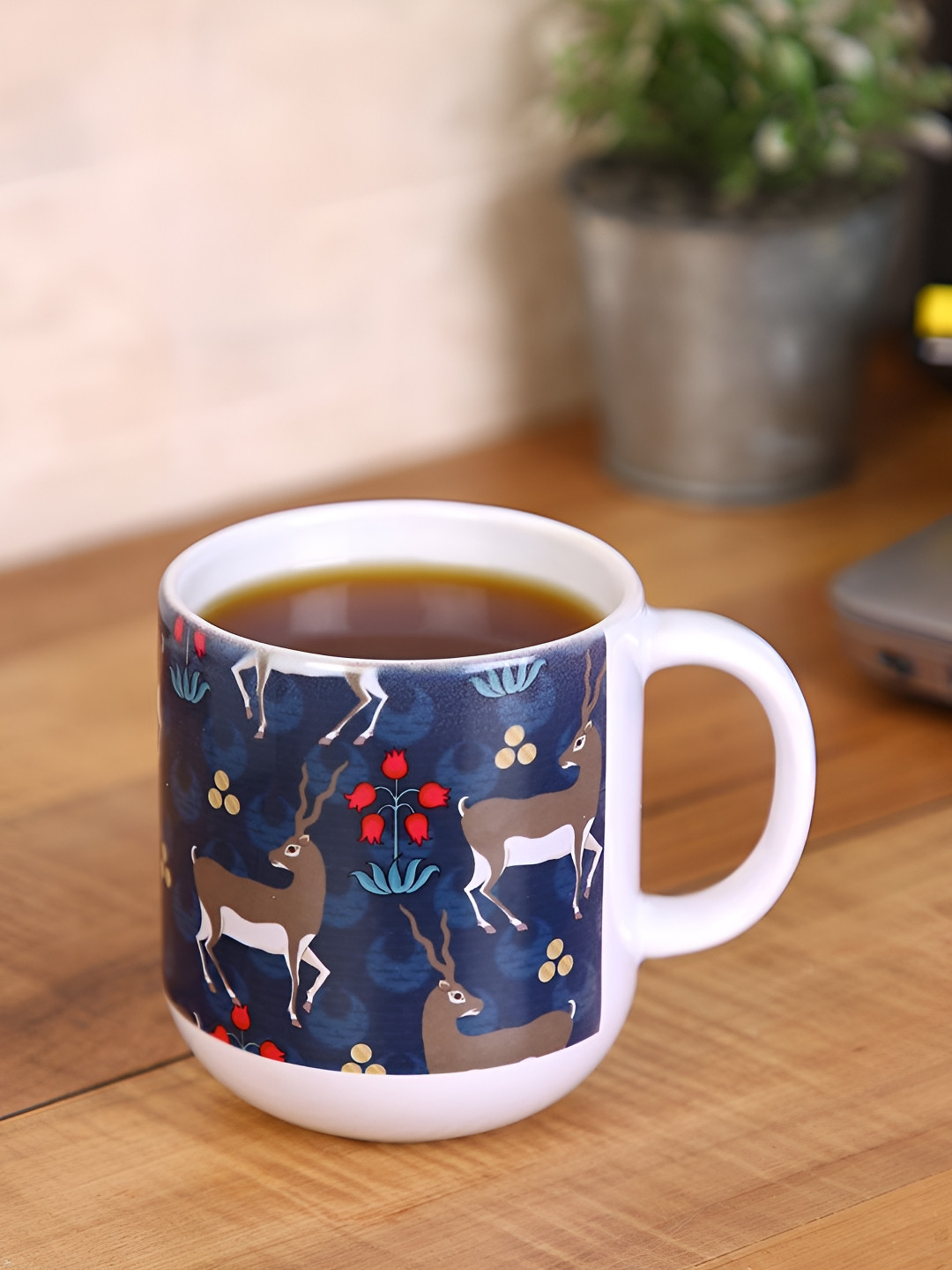 

PENTADECO Blue & Brown Floral Printed Ceramic Glossy Mug