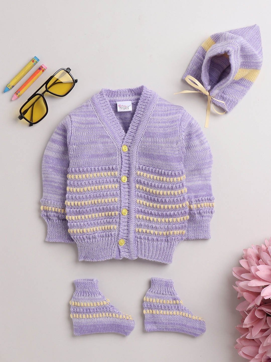 

Little Angels 3-Pcs Striped Baby Apparel Gift Set, Violet