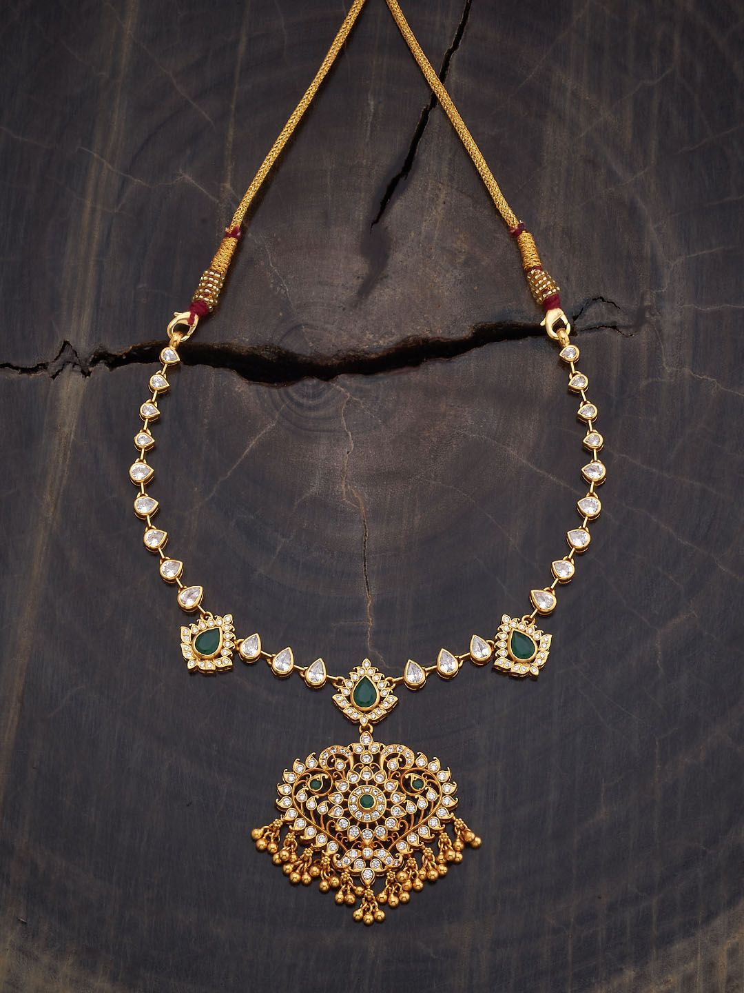 

Kushal's Fashion Jewellery 92.5 Pure Silver Gold-Plated Stone Studded Temple Necklace