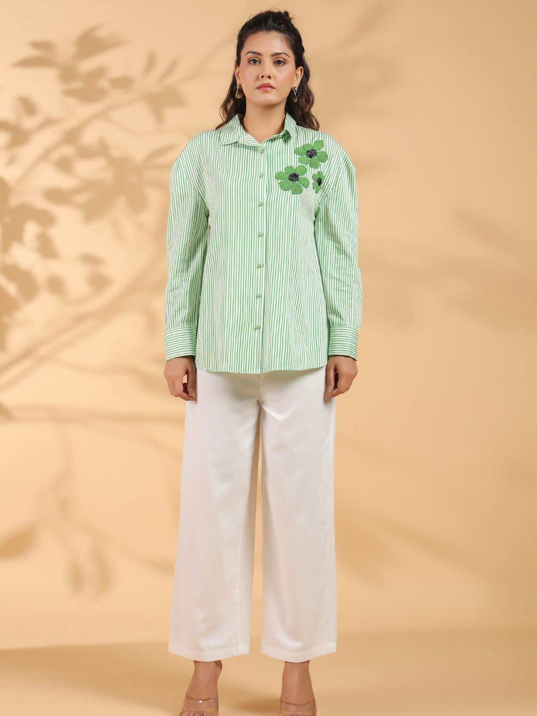 

Zolo Label Women Striped Cotton Shirt Style Top, Sea green