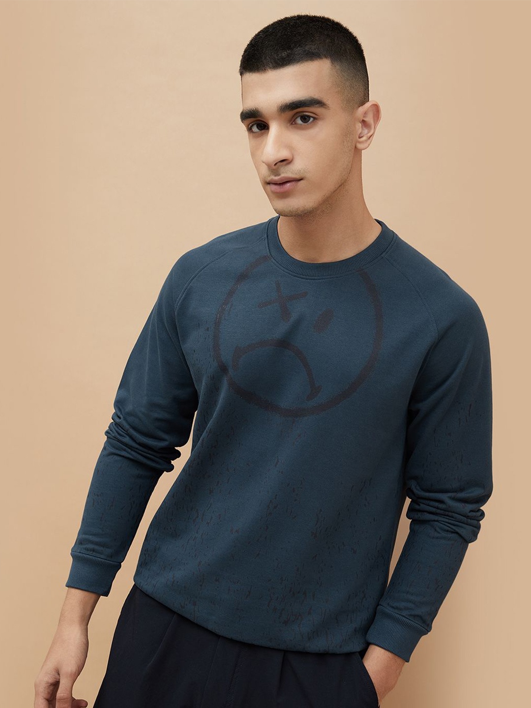 

SmileyWorld Men Printed Cotton Sweatshirt, Blue