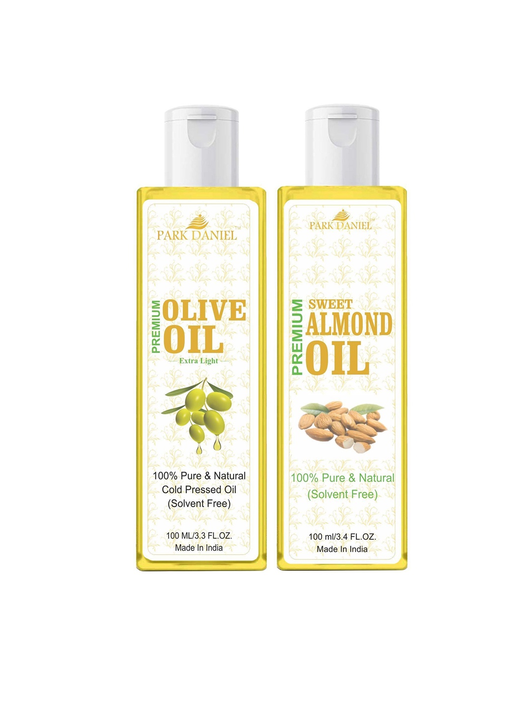 

Park Daniel Set Of 2 Pure & Natural Olive & Sweet Almond Oil - 100 ml Each, Transparent