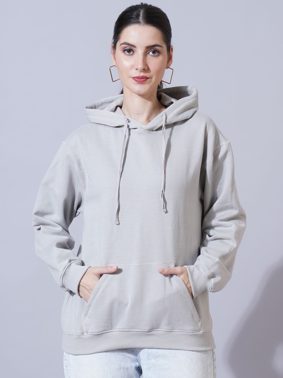 

U&F Women Hooded Cotton Long Sleeves Sweatshirt, Grey