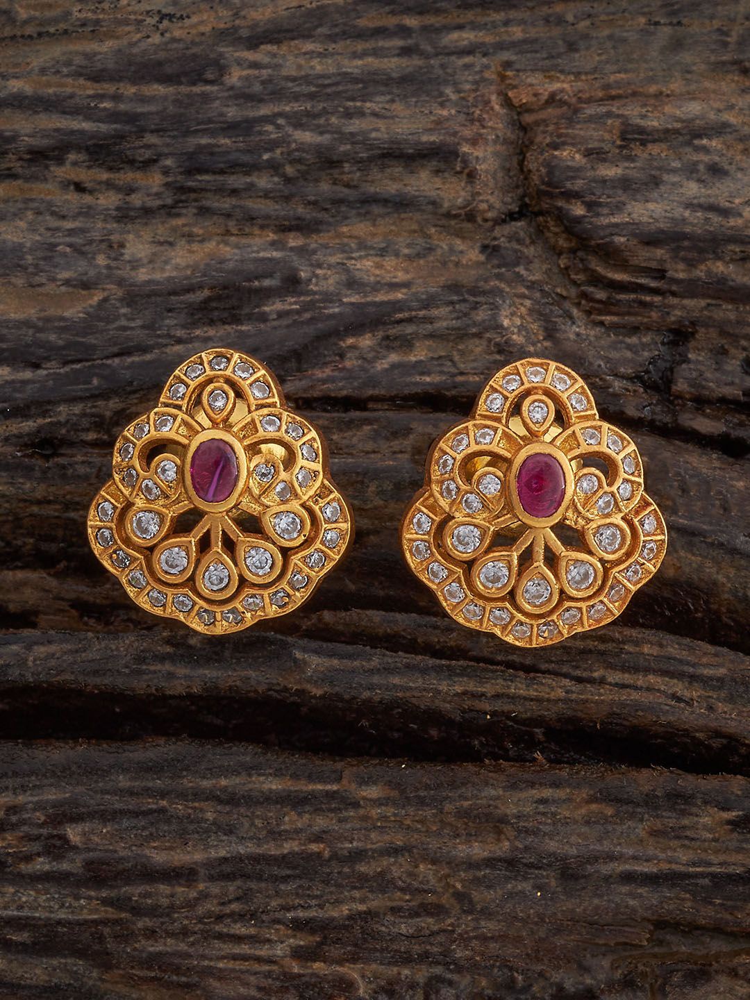 

Kushal's Fashion Jewellery 92.5 Pure Silver Gold-Plated Stone Studded Studs