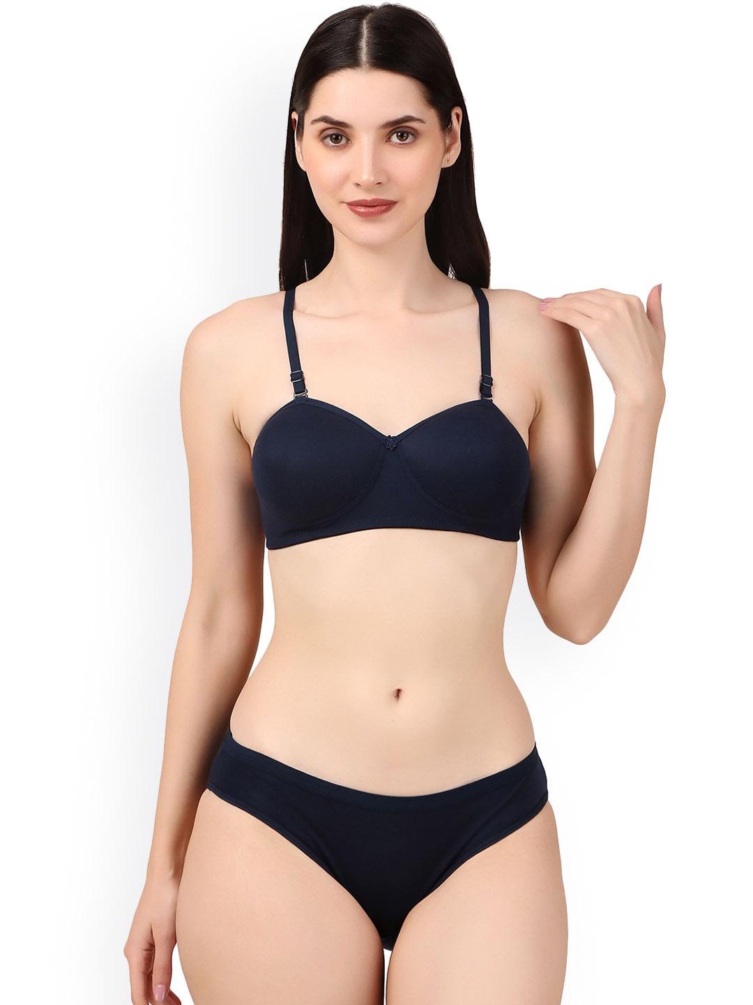 

Piylu Women Lightly Padded Lingerie Set, Navy blue
