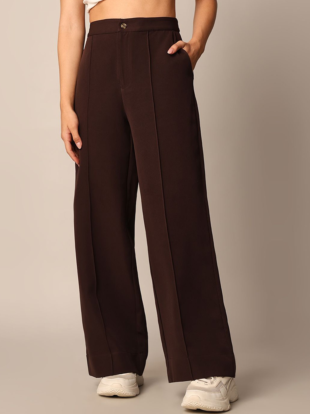 

ONLY Women Regular Fit High-Rise Trousers, Brown