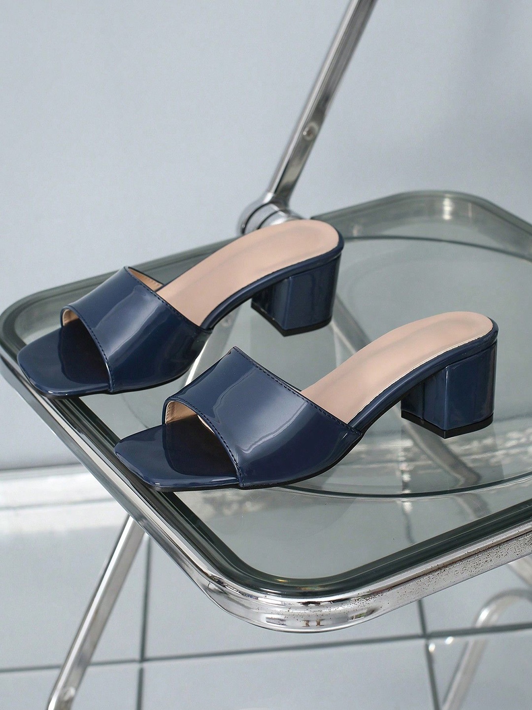 

Jbarg Women Open Toe Block Heel Sandals, Navy blue