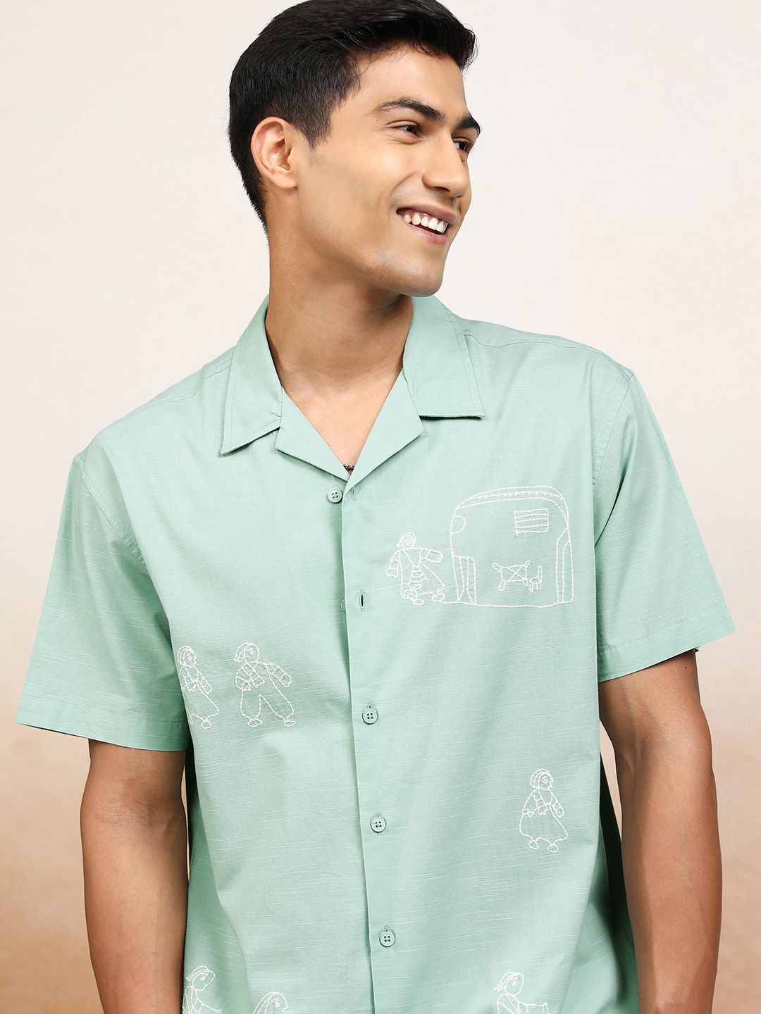 

Highlander Men Graphic Embroidered Relaxed Shirt, Sea green