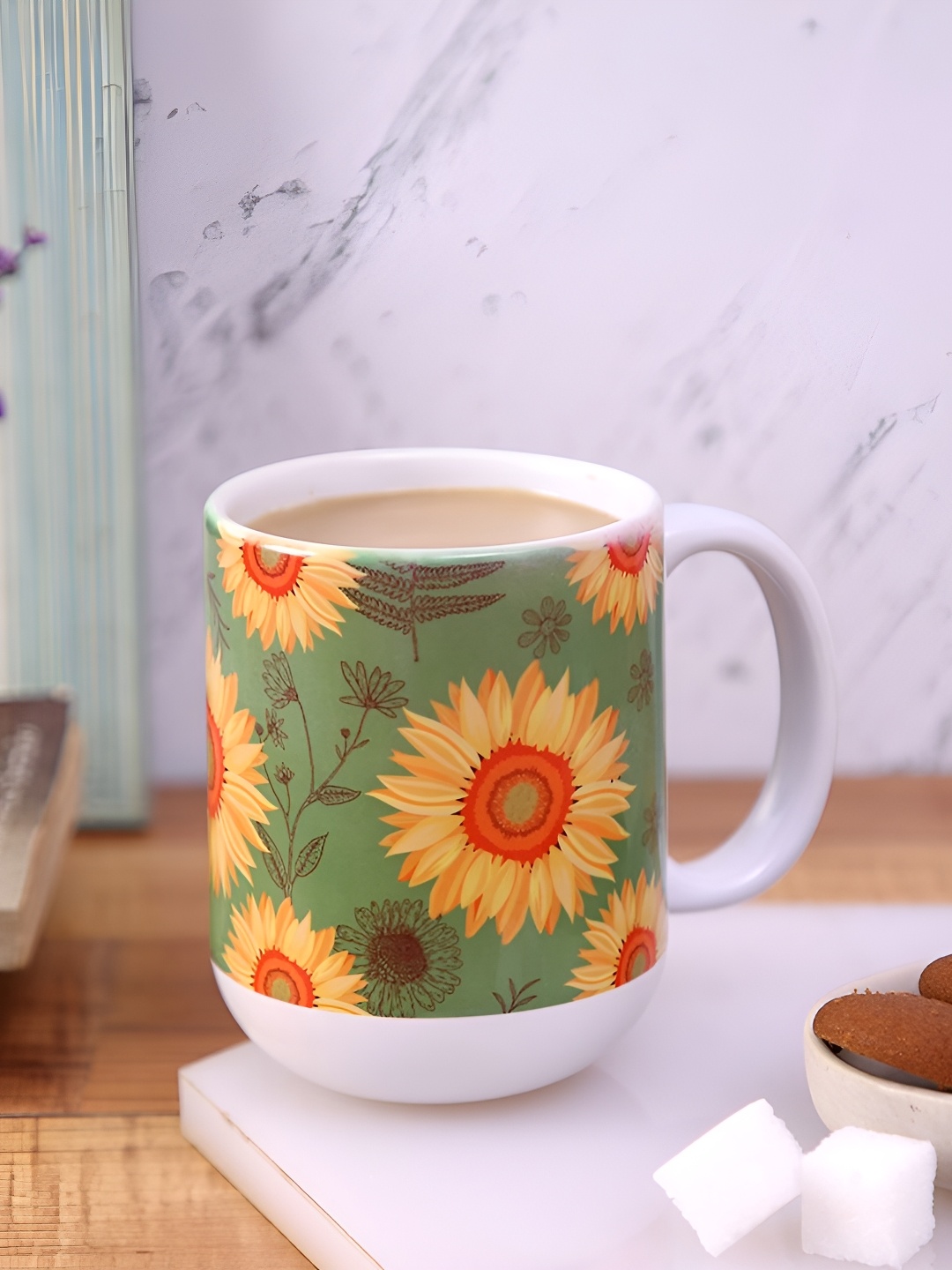 

PENTADECO White & Green Floral Printed Ceramic Glossy Mug