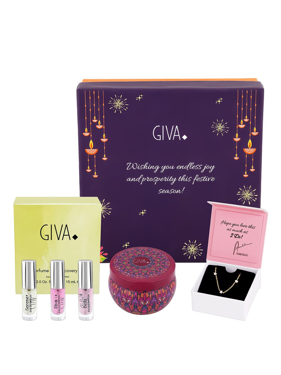 

GIVA 925 Silver Gold-Plated CZ Studded Perfumes Candles Necklace With Chains