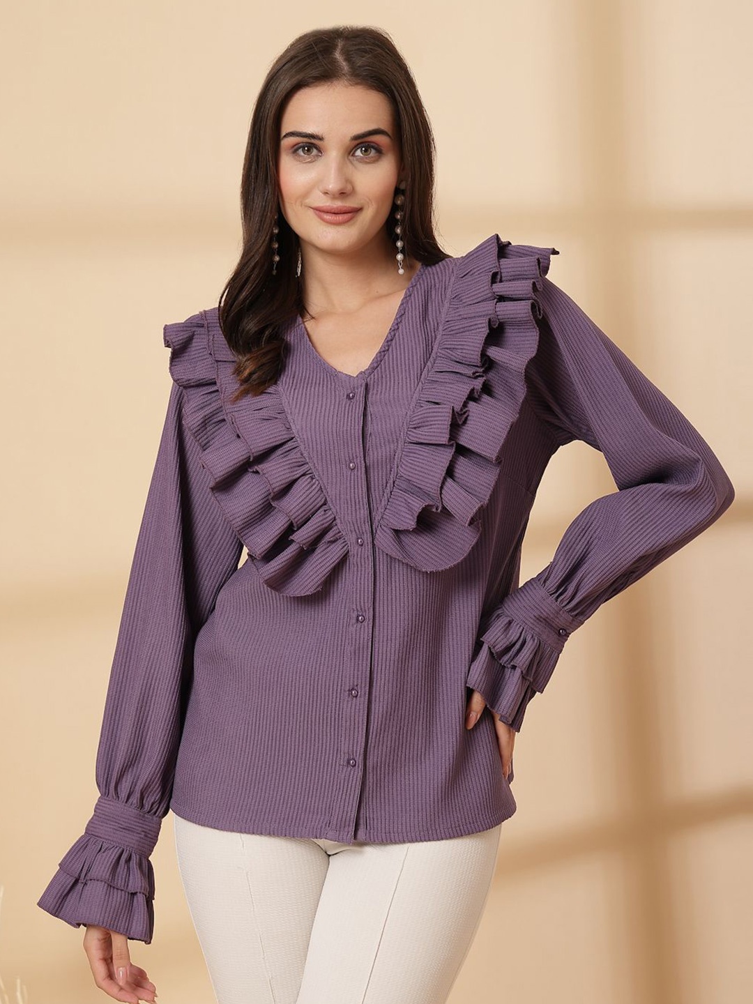 

plusS Women Opaque Casual Shirt, Purple