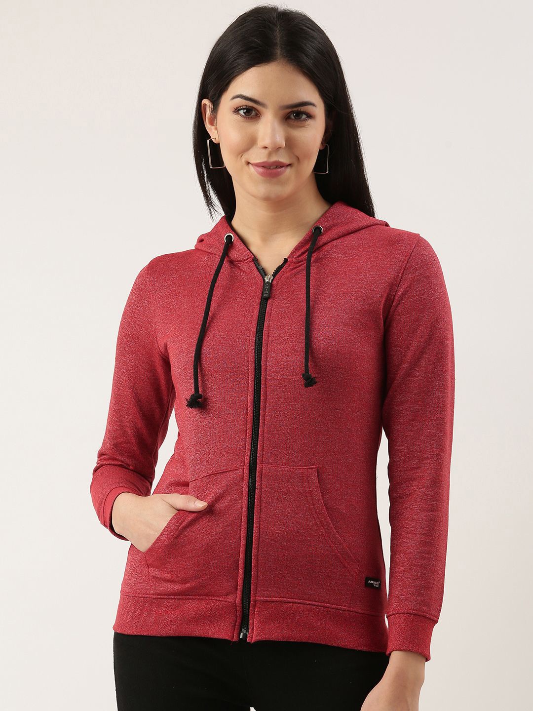 

ARISE Women Hooded Front-Open Sweatshirt, Red