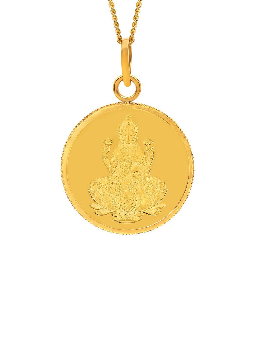 

Kalyan Jewellers 24K (999) Purity Goddess Lakshmi Gold Coin Pendant 5 Gms