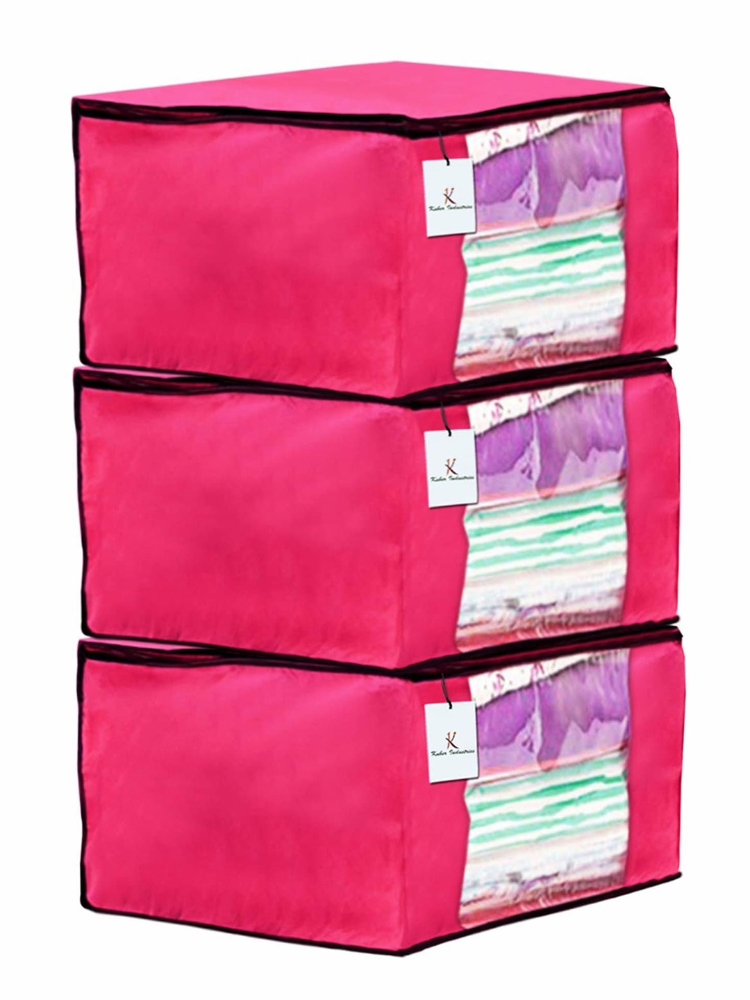 

Kuber Industries Pink 3 Pieces Saree Organisers
