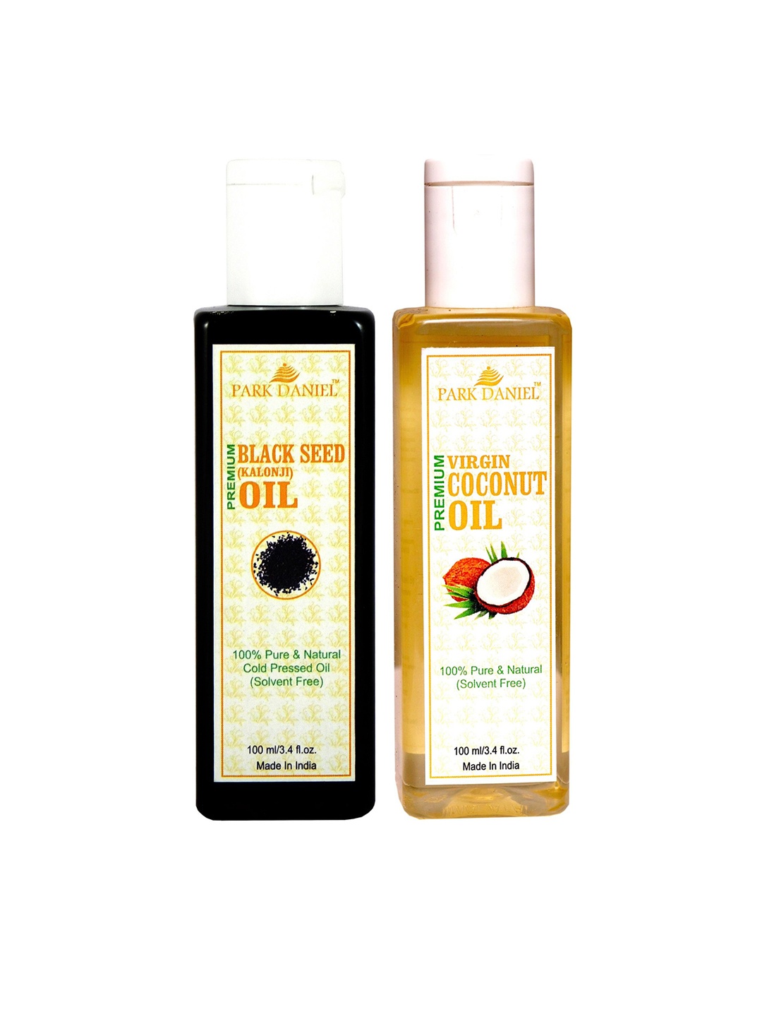 

Park Daniel Set Of 2 Cold Pressed Black Seed & Coconut Oil For Hair- 100 ml Each, Transparent