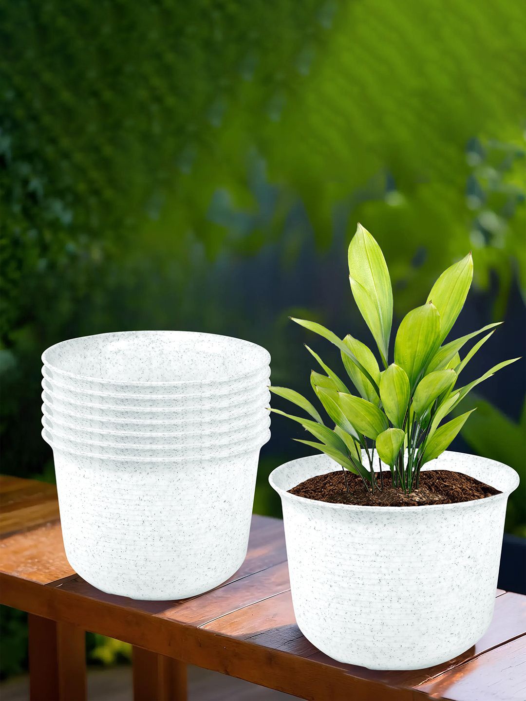 

Kuber Industries White 8 Pieces Textured Planters With Plate