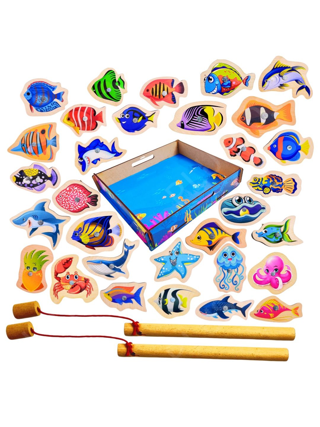 

PLUSPOINT Kids Set of 10 BPA Free Magnetic Fishing Gaming Accessory Activity Toys & Games, Blue