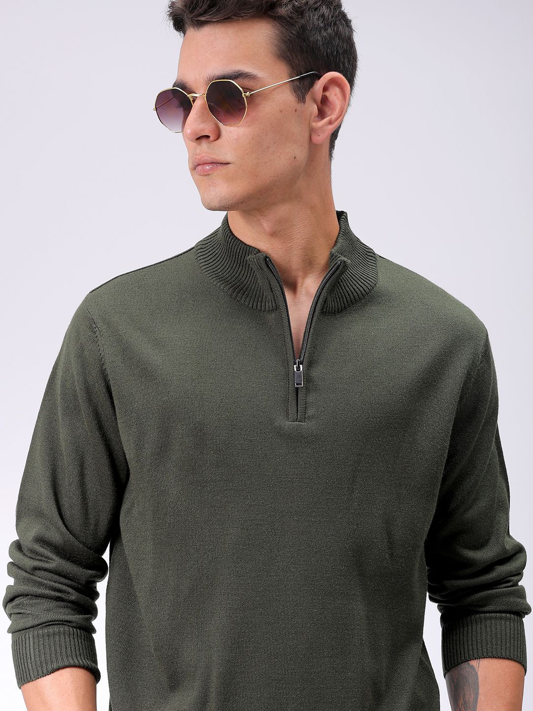 

The Indian Garage Co Men Mock Collar Pullover Sweater, Olive