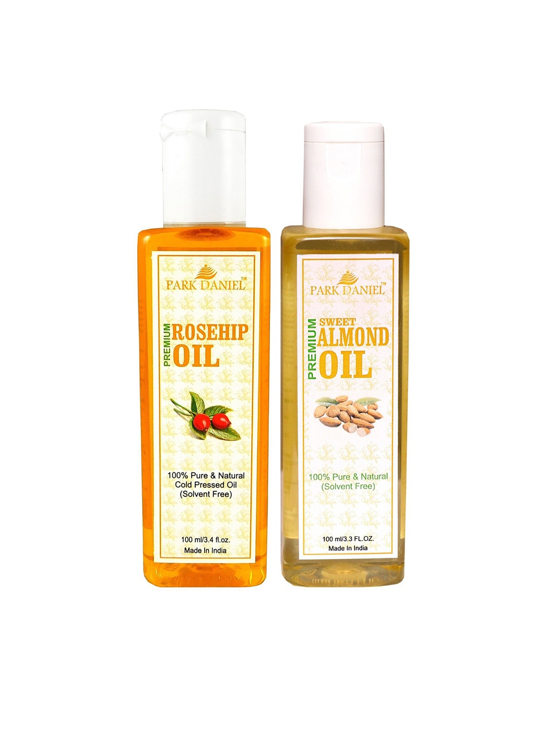 

Park Daniel Set Of 2 Cold Pressed Rosehip & Sweet Almond Oil For Skin & Hair 100 ml Each, Transparent