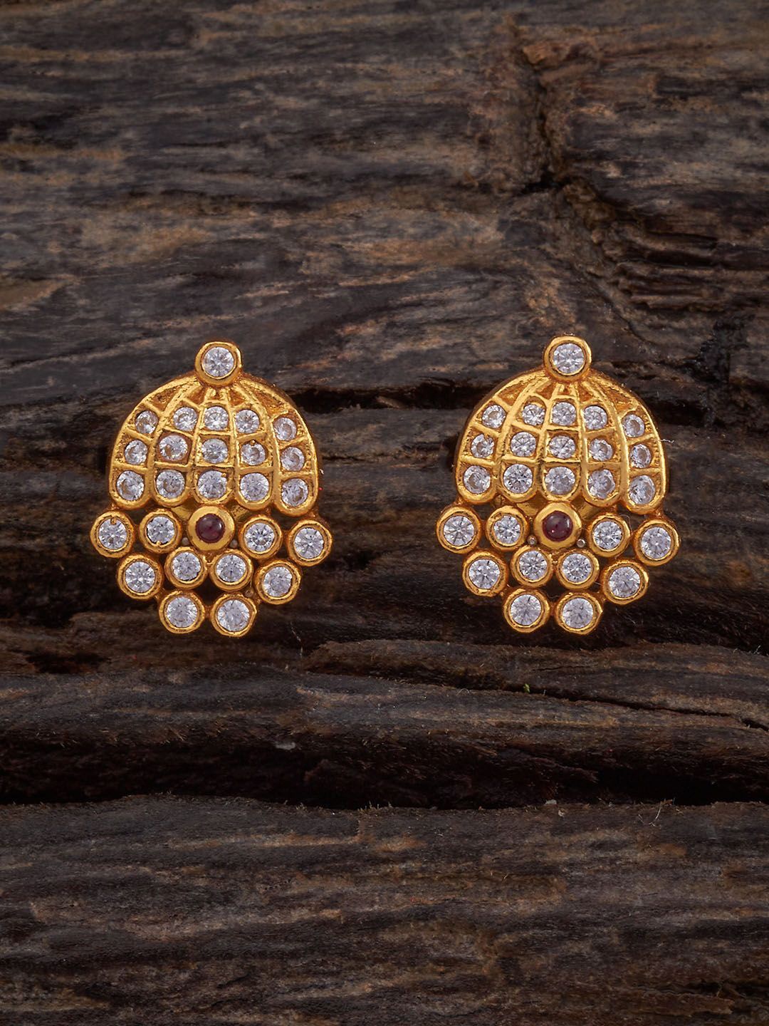 

Kushal's Fashion Jewellery 92.5 Pure Silver Gold-Plated Ruby Studded Temple Studs