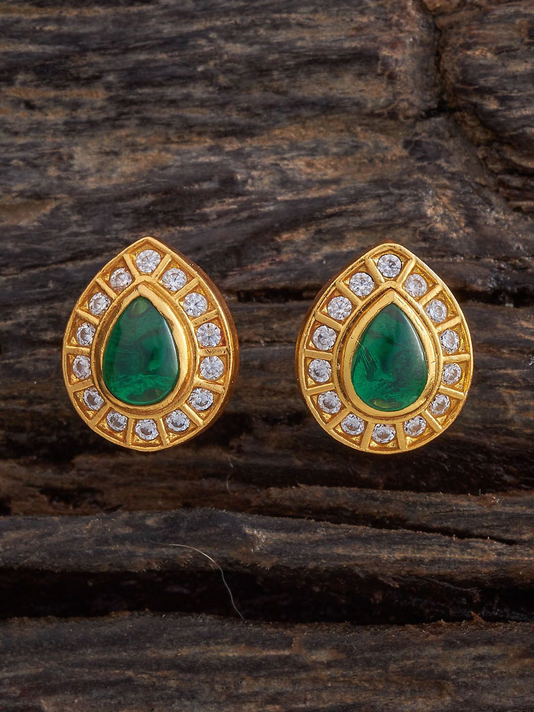 

Kushal's Fashion Jewellery 92.5 Pure Silver Gold-Plated Stone Studded Studs
