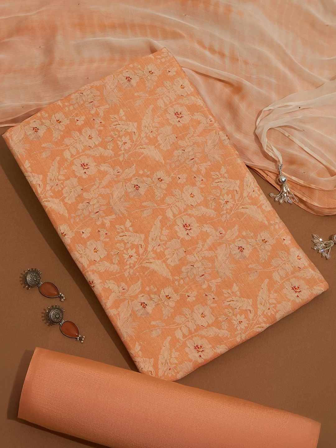 

Taneira Floral Printed Unstitched Dress Material, Orange