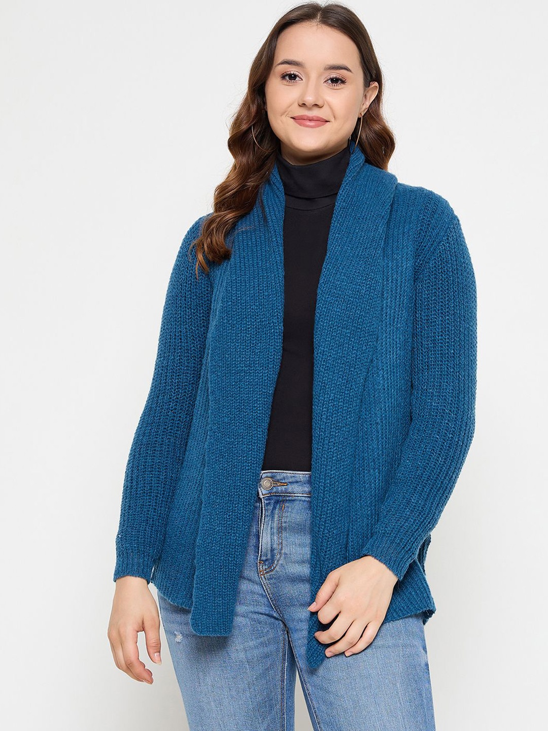 

CREATIVE LINE Self Design Woollen Open Front Shrug, Blue