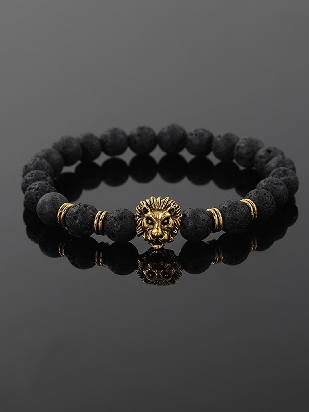 

Jewels Galaxy Men Silver-Plated Beaded Elasticated Bracelet, Gold