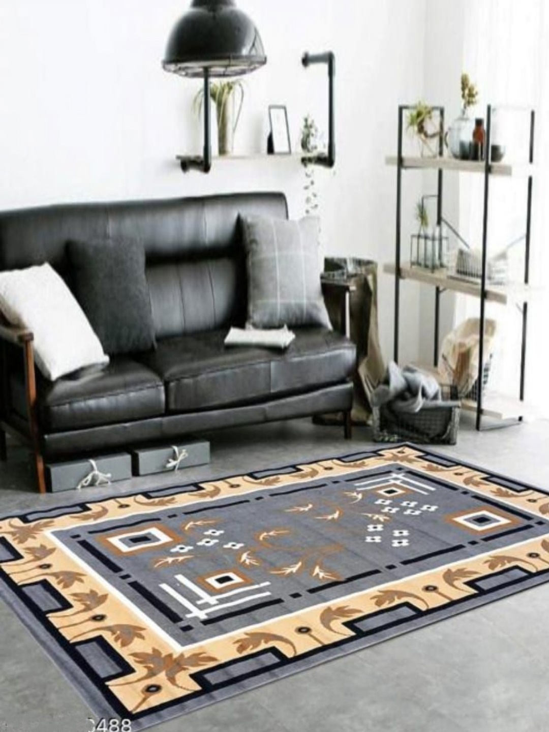 

Samjeeda Handloom carpets Grey & Black Floral Printed Anti-Skid Carpet
