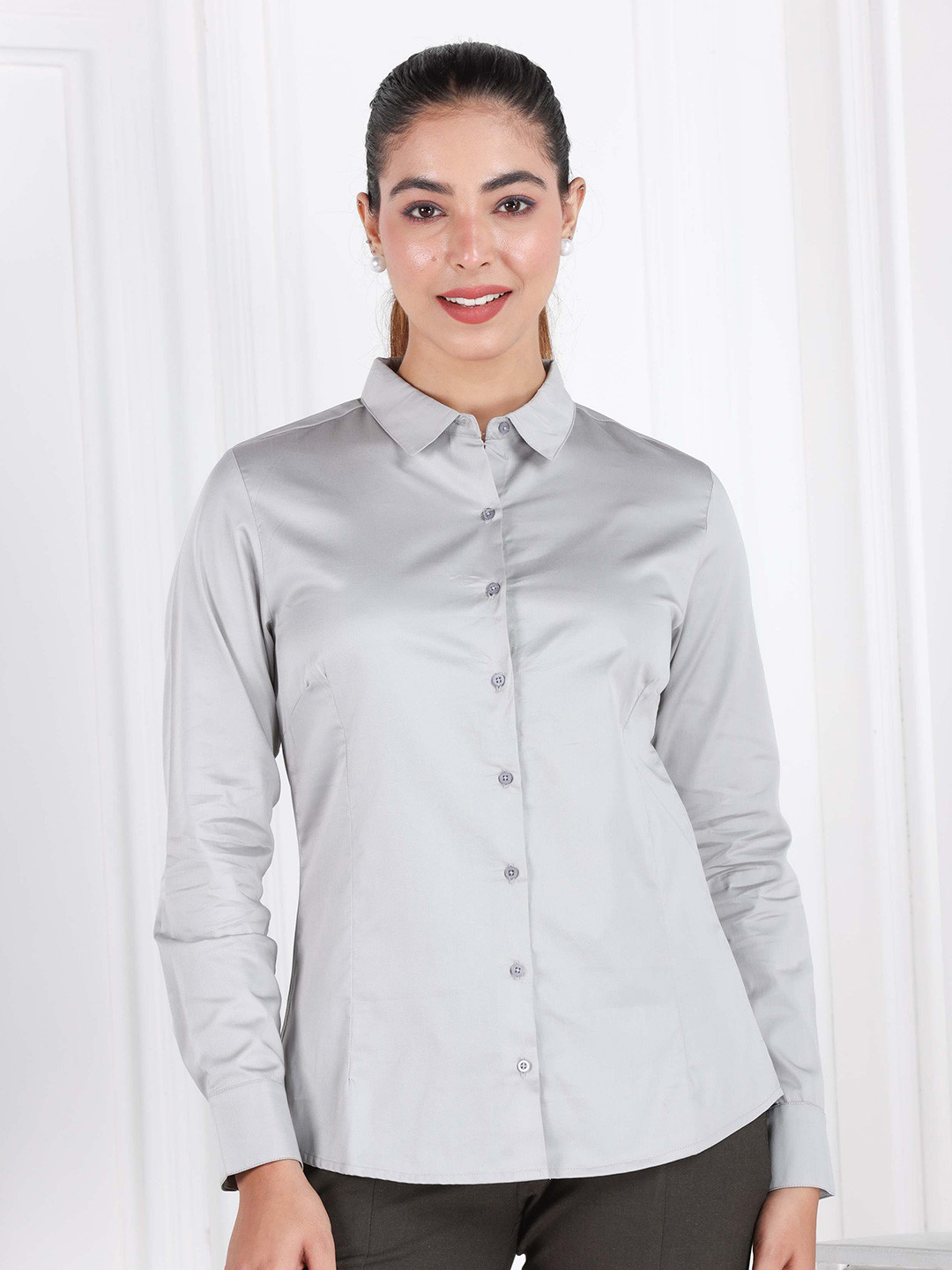 

Mlada Women Regular Formal Cotton Shirts, Grey