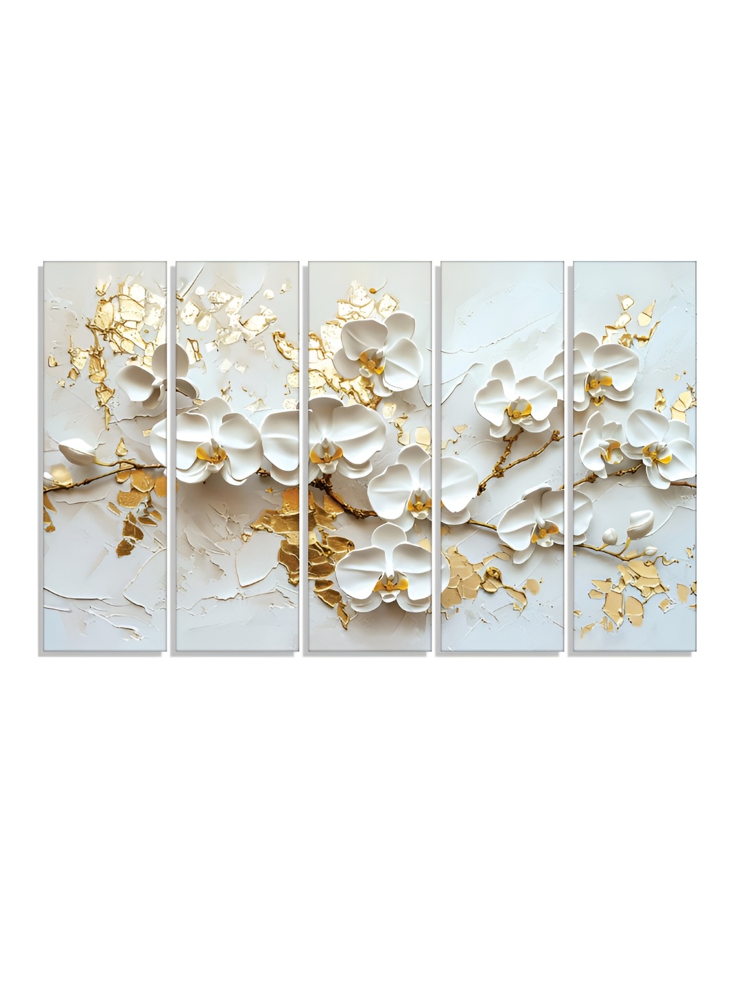 

RANDOM Vinyl White & Gold-Toned 5 Piece Printed Canvas Wall Paintings