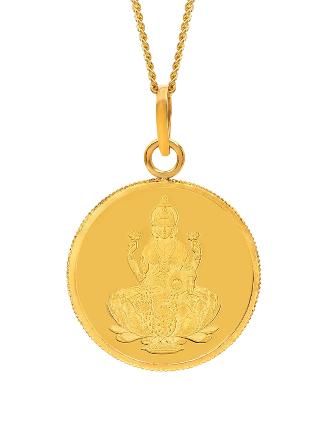 

Kalyan Jewellers 24K (999) Purity Goddess Lakshmi Gold Coin Pendant 4 Gms