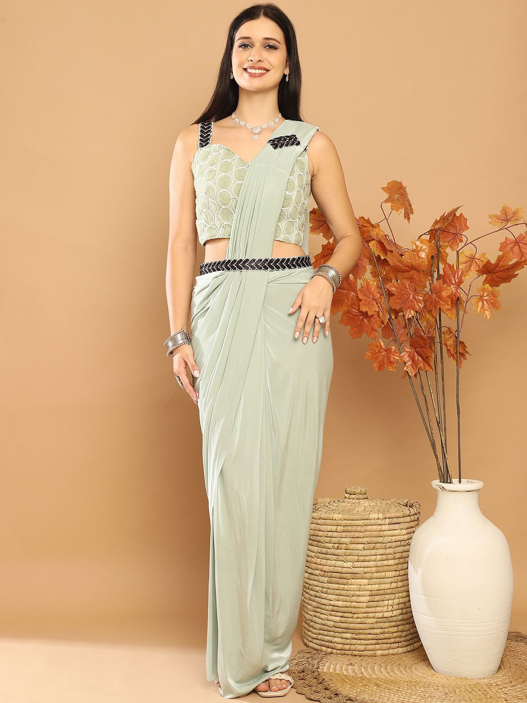 

Mitera Ready to Wear Saree, Sea green
