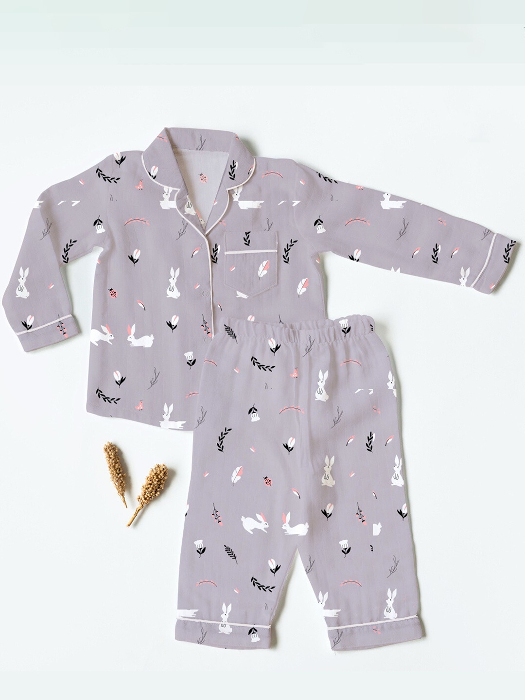 

cocoon care Kids Animal Graphic Printed Night suit, Grey melange