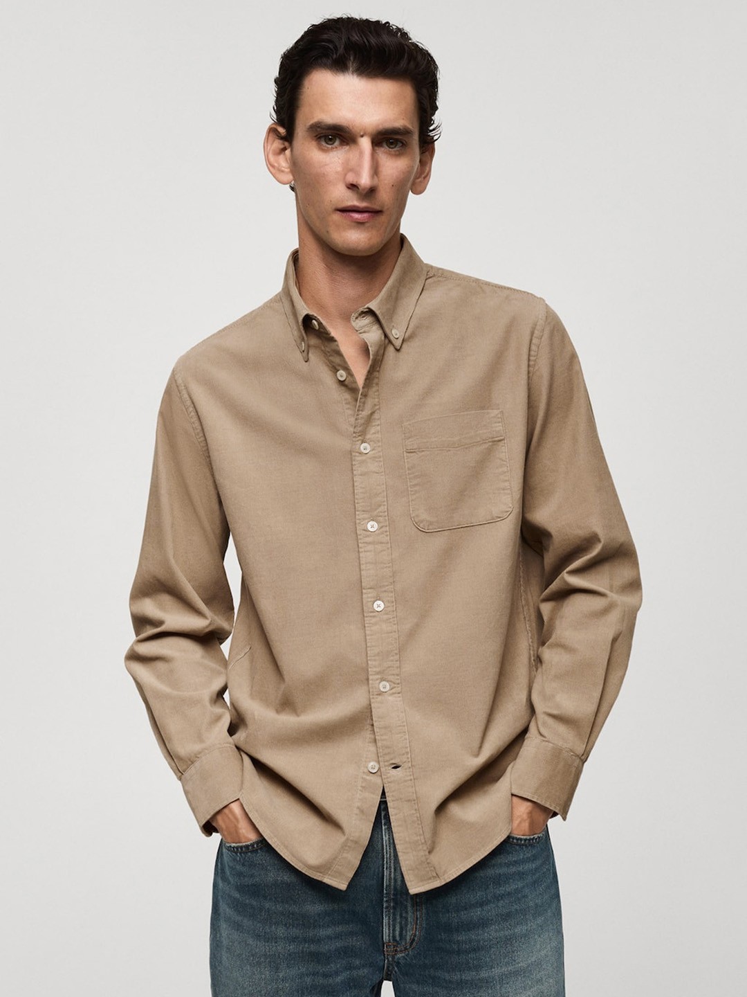 

MANGO MAN Pure Cotton Casual Shirt, Beige