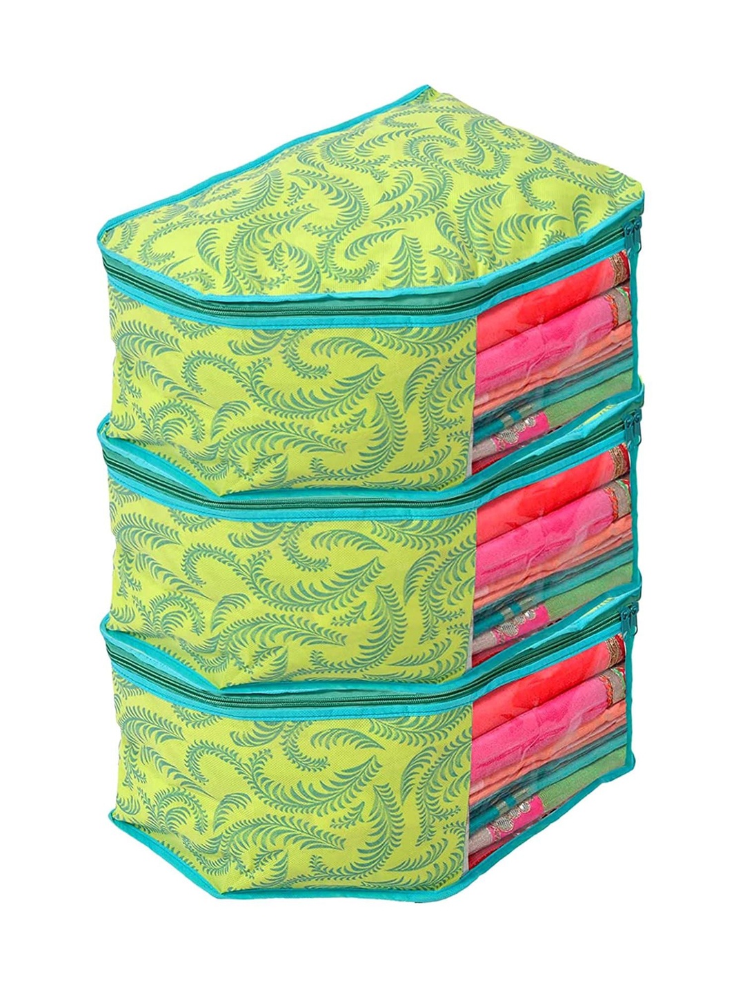 

Kuber Industries Green 3 Pieces Leaf Printed Drawer Organisers