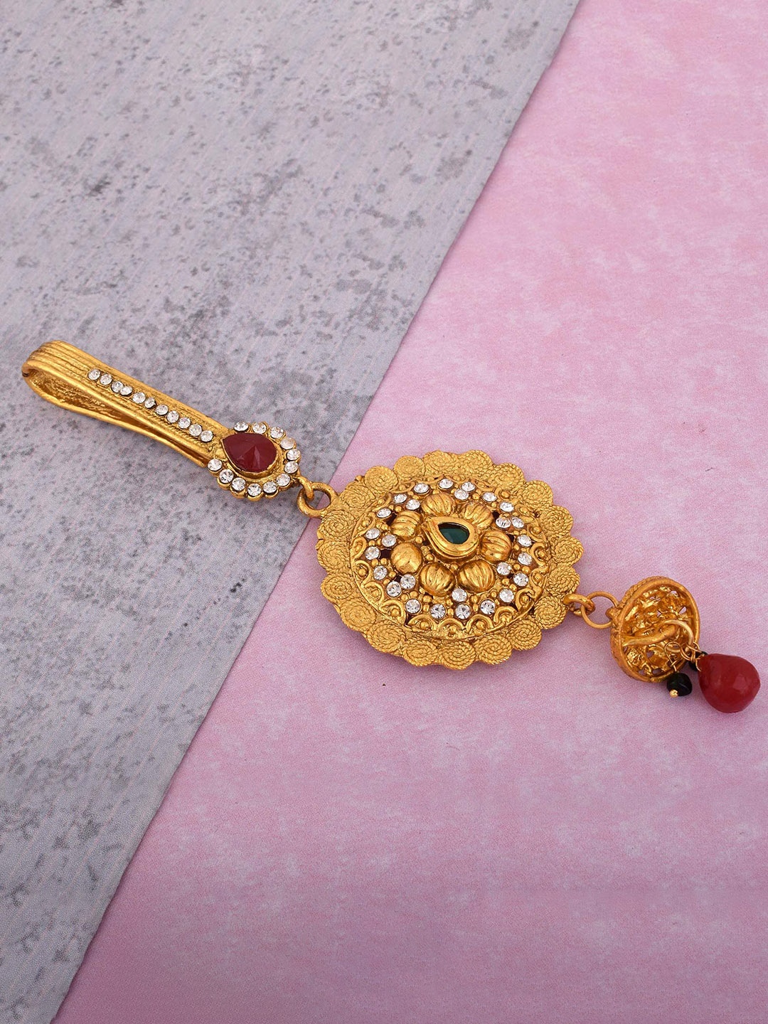 

MEMOIR Gold Plated Stones Studded Chabi Challa Satka Key Ring