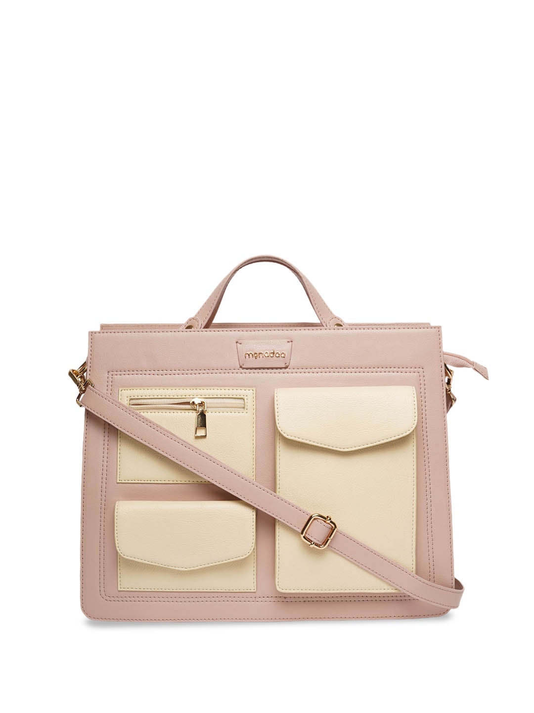 

Monadaa Women Colourblocked Structured Handheld Bag, Nude