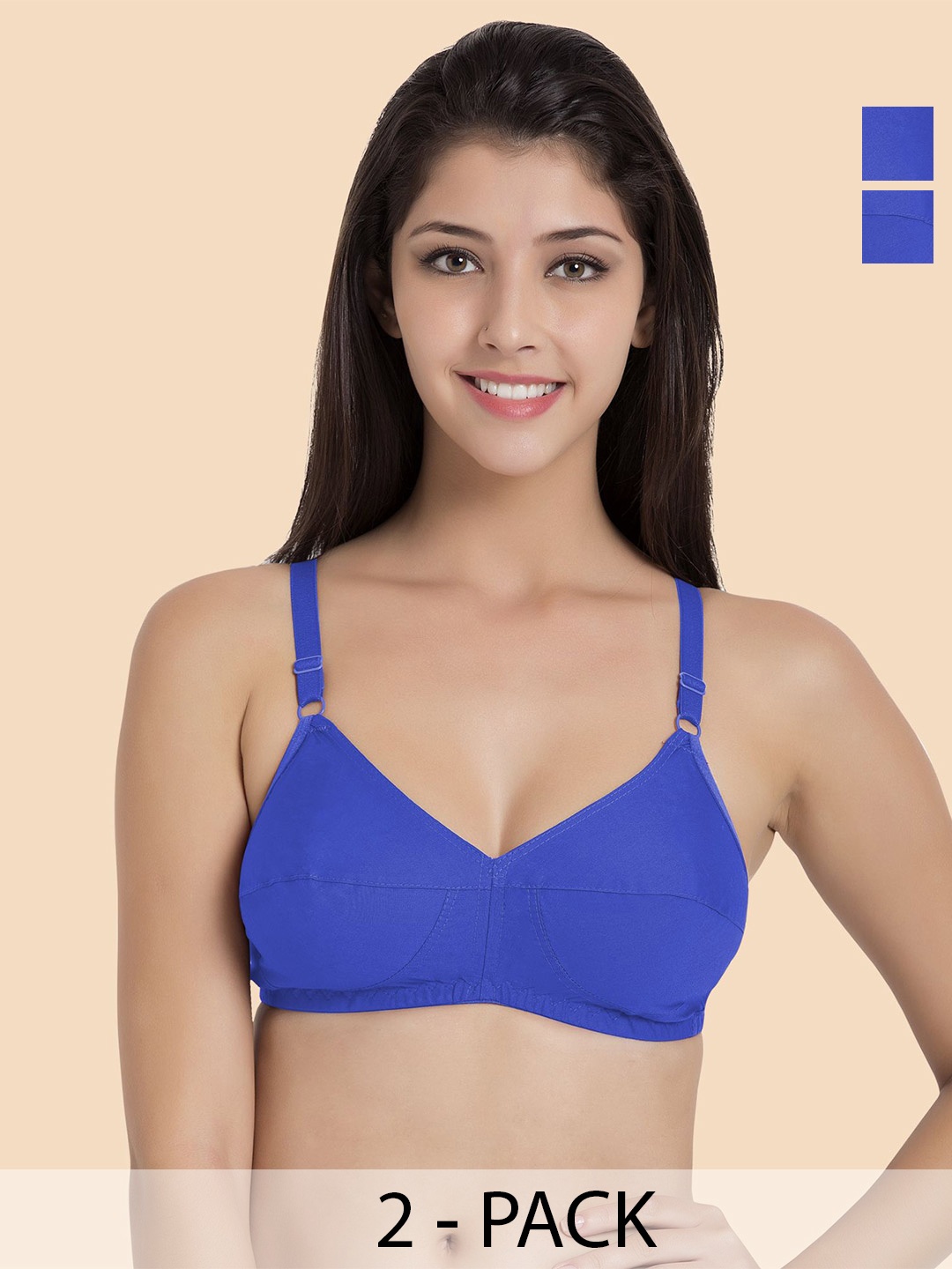 

Souminie Pack Of 2 Non Padded Full Coverage Cotton Minimizer Bra, Blue