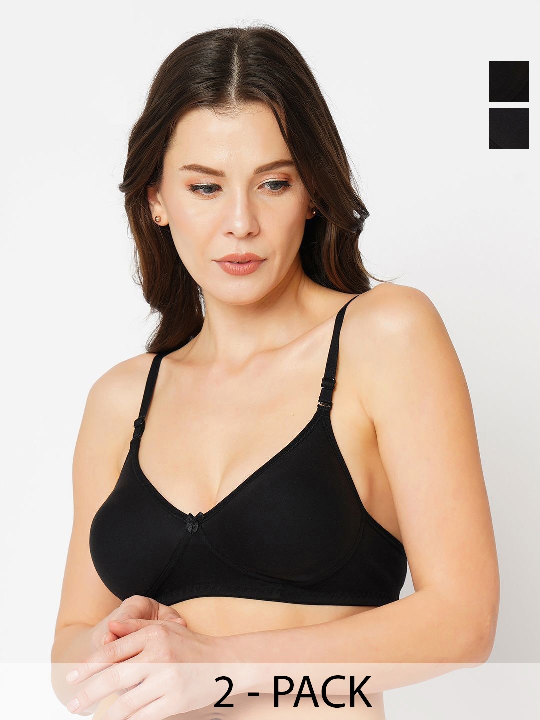 

Libertina Women Pack of 2 Cotton Full coverage T-shirt Bra, Black