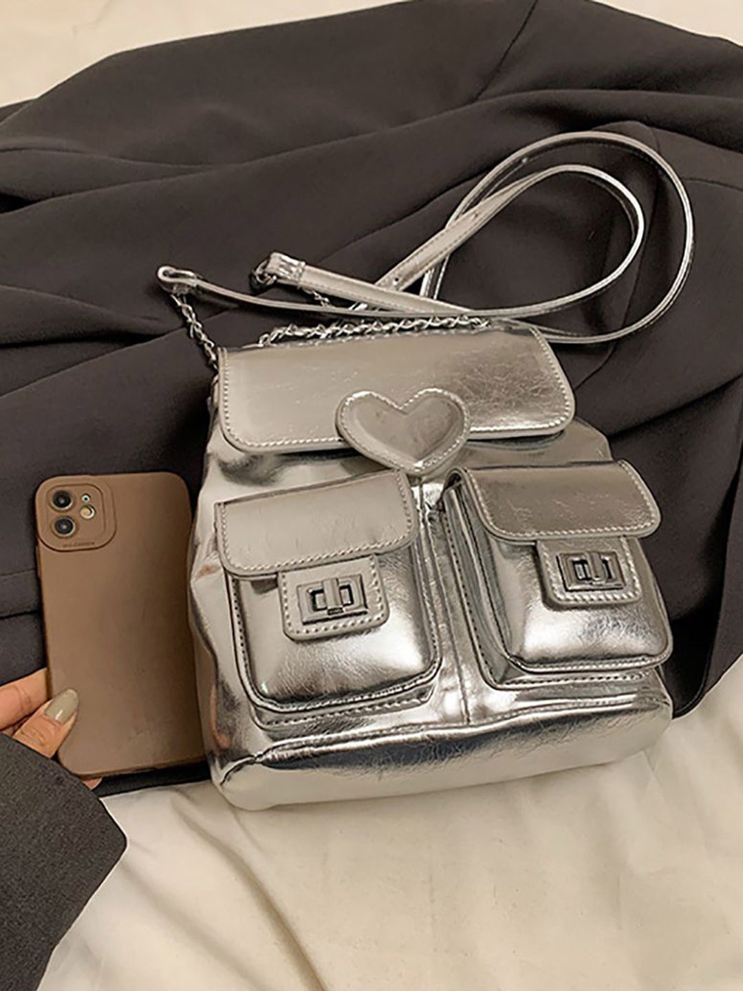 

StyleCast x Revolte Women Textured Structured Sling Bag, Silver