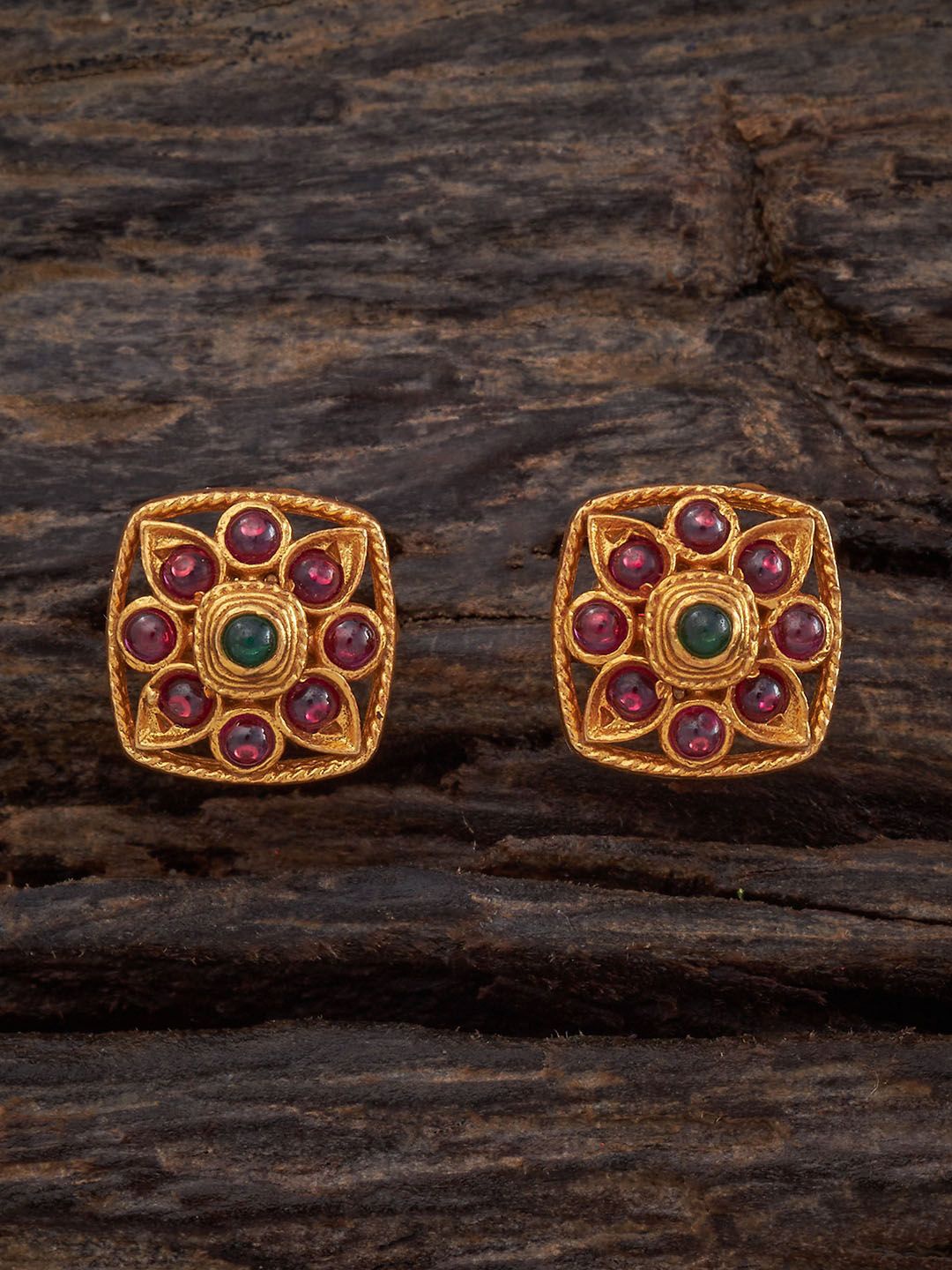 

Kushal's Fashion Jewellery 92.5 Pure Silver Gold-Plated Ruby Studded Temple Studs