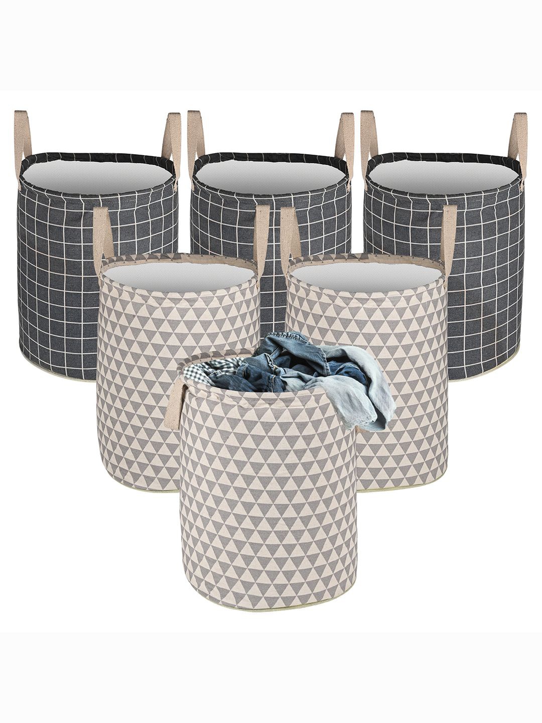 

Kuber Industries Grey 6 Pieces Printed Cotton Laundry Bags 60 L Each