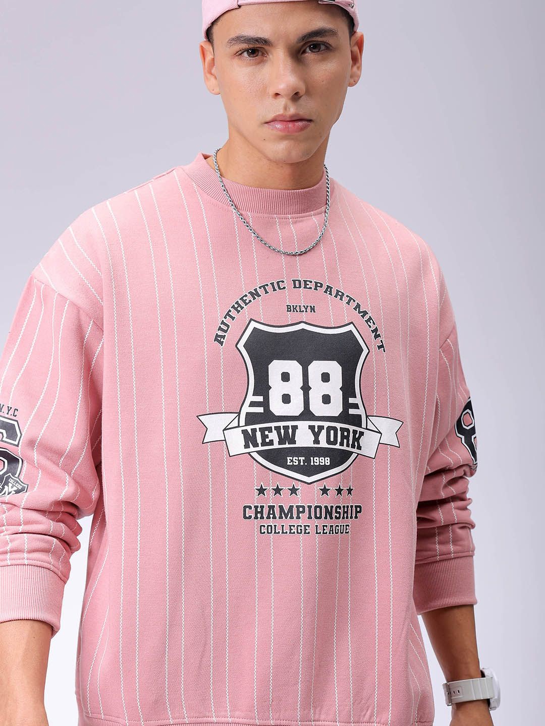 

The Indian Garage Co Men Striped Sweatshirt, Pink