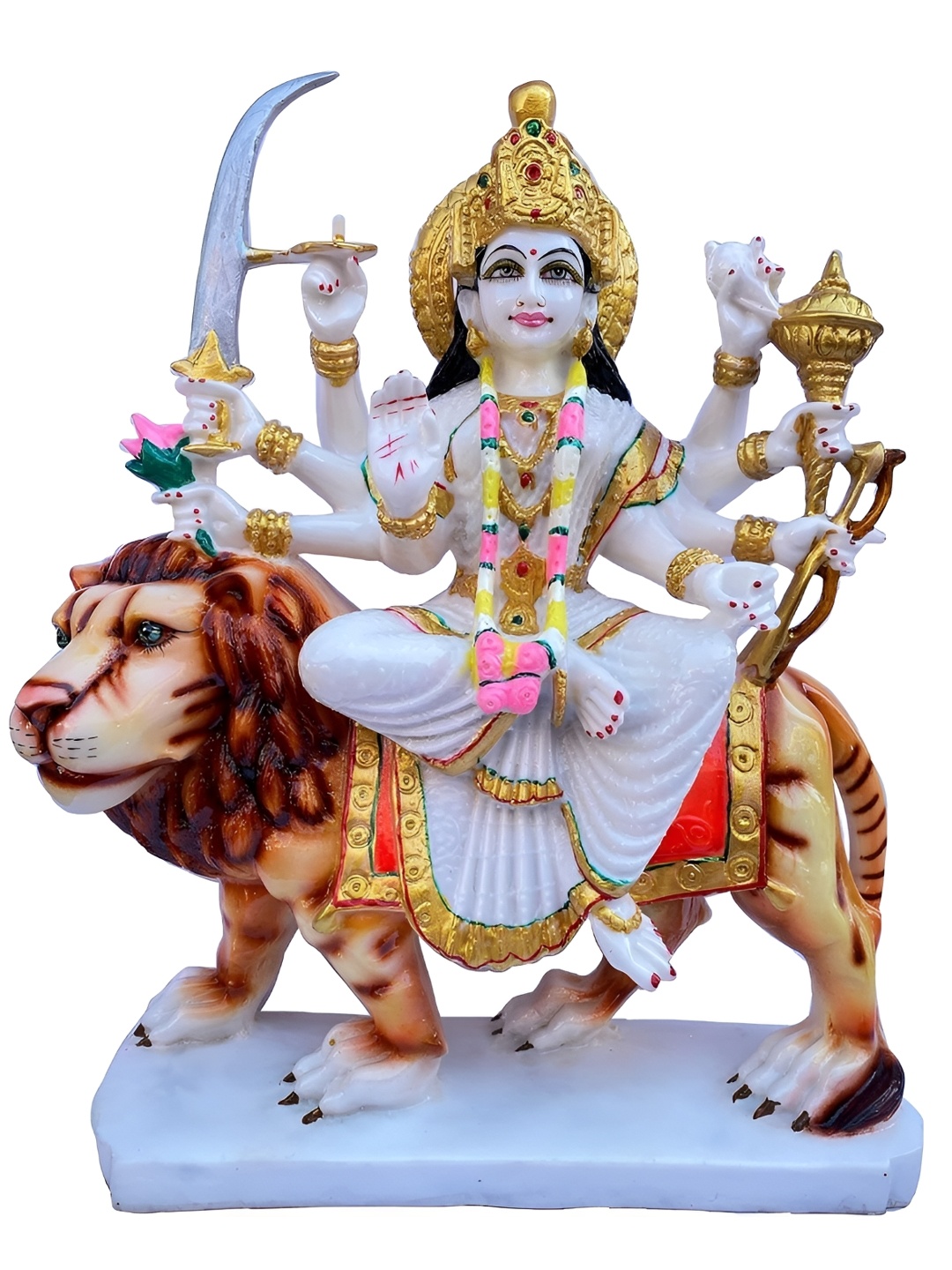 

krishnagallery1 White & Gold-Toned Religious Sherawali Durga Mata Murti Idol Showpiece