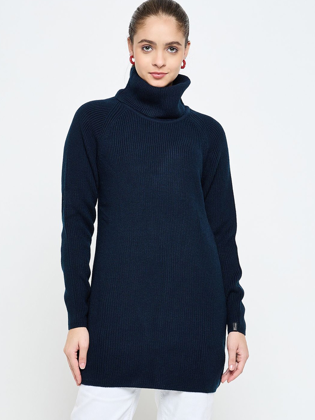 

CREATIVE LINE Women Self Design Longline Top, Navy blue