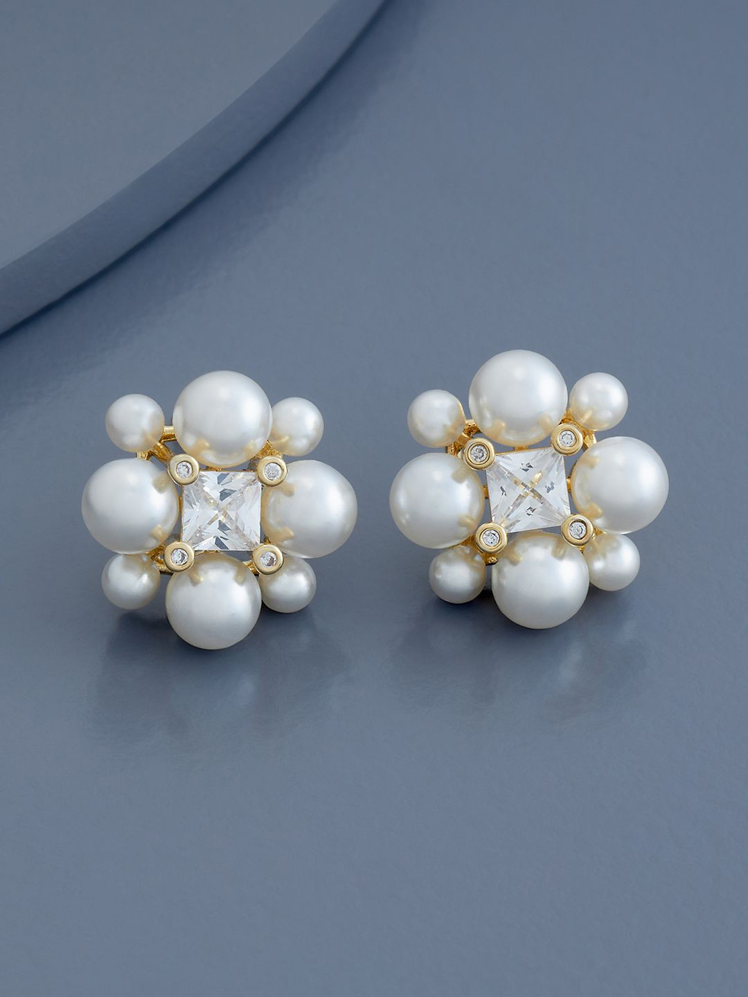 

Kushal's Fashion Jewellery Gold-Plated Geometric Shaped Cubic Zirconia Studs Earrings, White