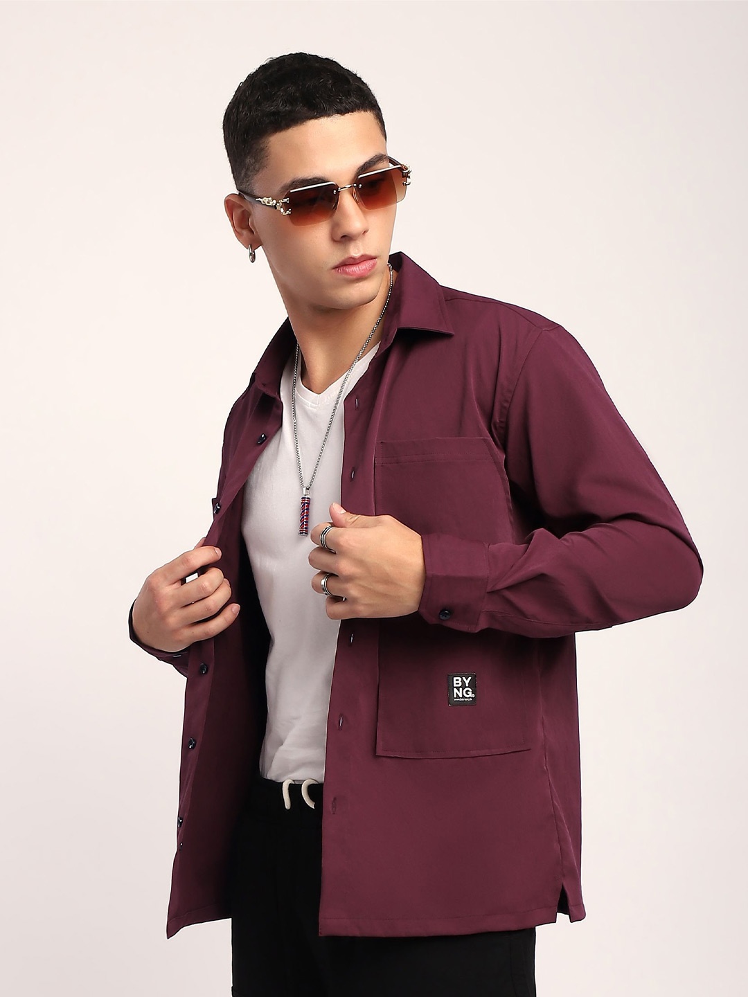 

Beyoung Men Club Collar Solid Cotton Casual Shirt, Maroon